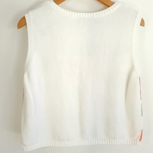 Vtg Richard Sport Sweater Womens Large White Multicolor Fish Starfish Sleeveless - Picture 8 of 9
